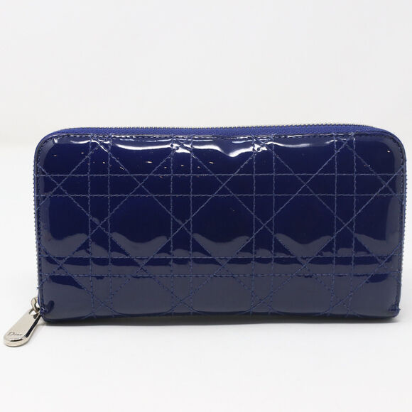 Christian Dior Cannage Patent Leather Blue Zip Around Sku: HM-W0213P-C017 - Picture 1 of 10